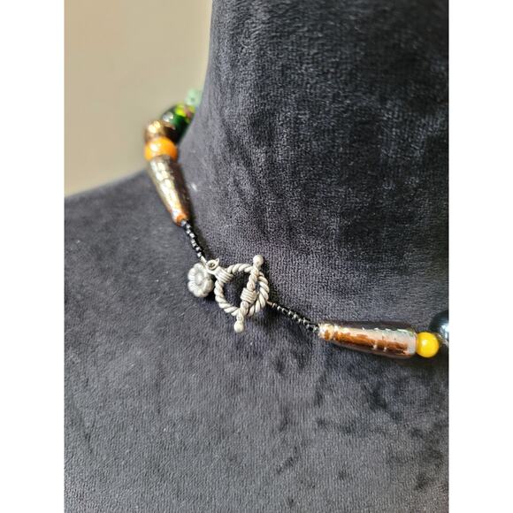 Womens Gold Statement Necklace With Multicolor Beaded Clusters And Lobster Clasp - Picture 6 of 6